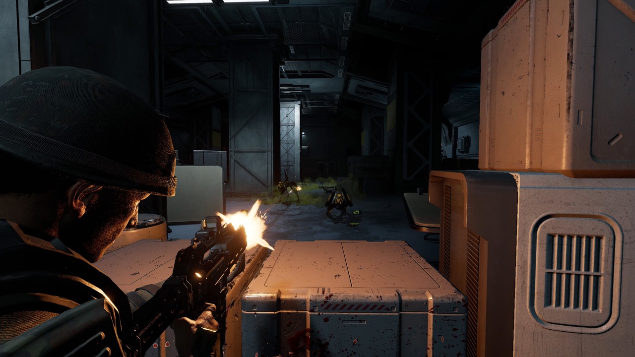 Official Steam screenshot — industrial interior combat (Steam store page)